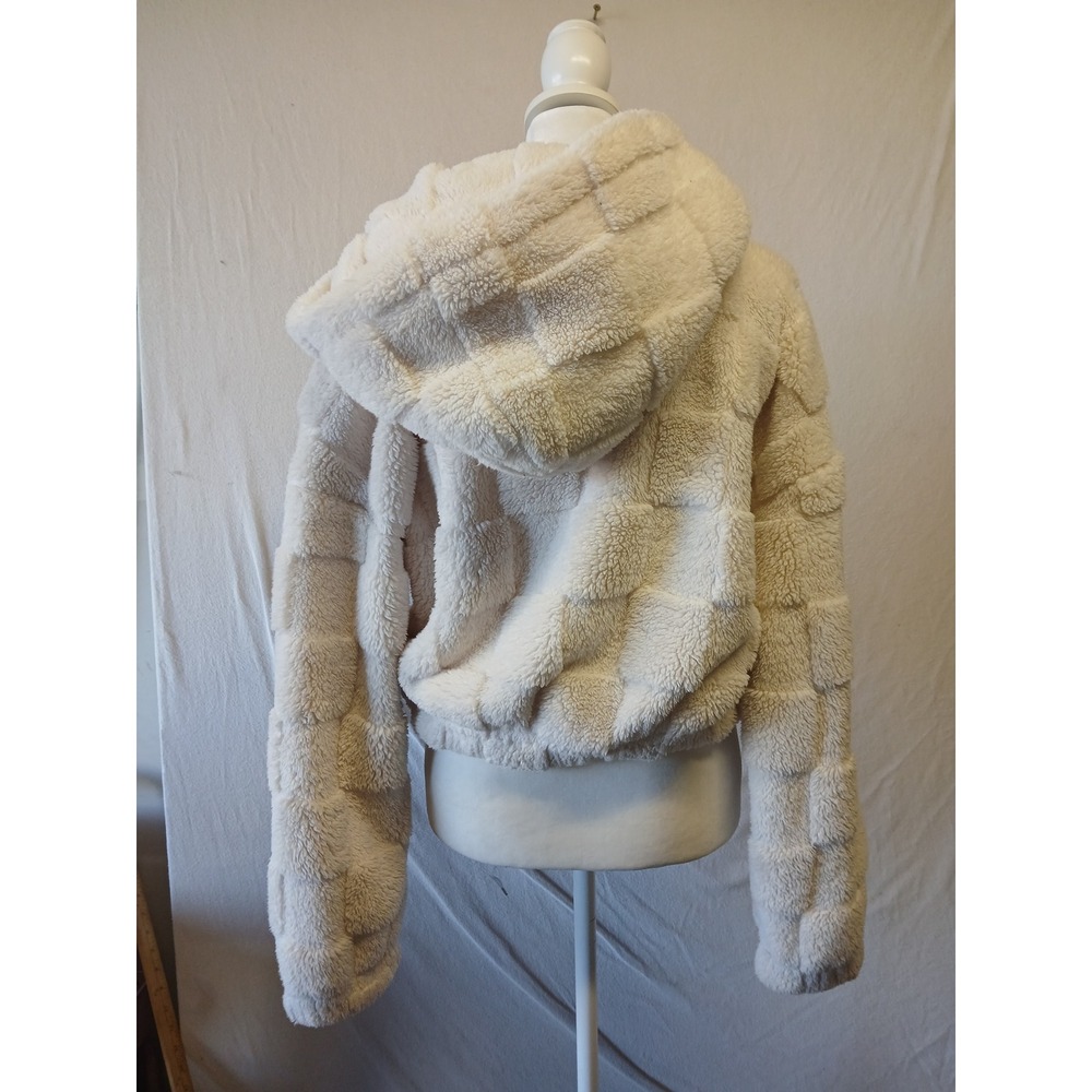 Fuzzy cozy checkered american eagle cropped hoodie 1/2 zip plush lounge cream - Picture 9 of 9